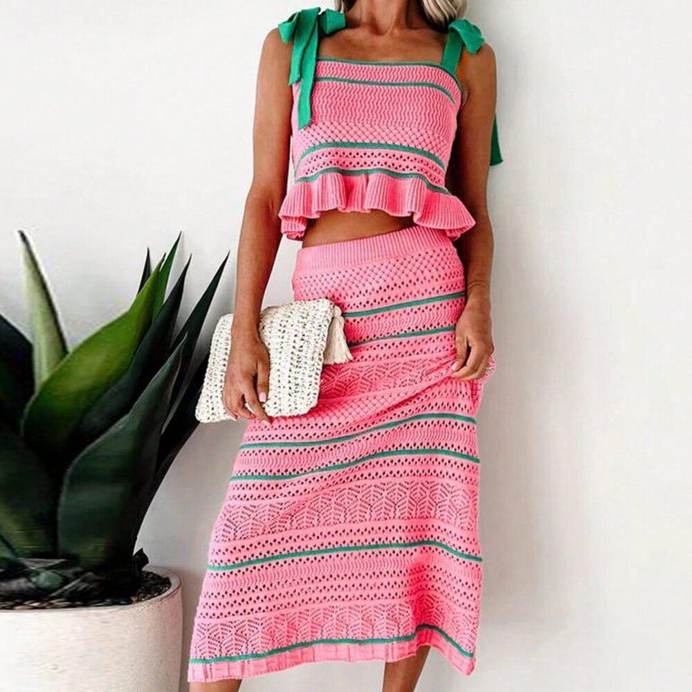 Pink Boho Women's Striped Skirt Set - Picture 3 of 6